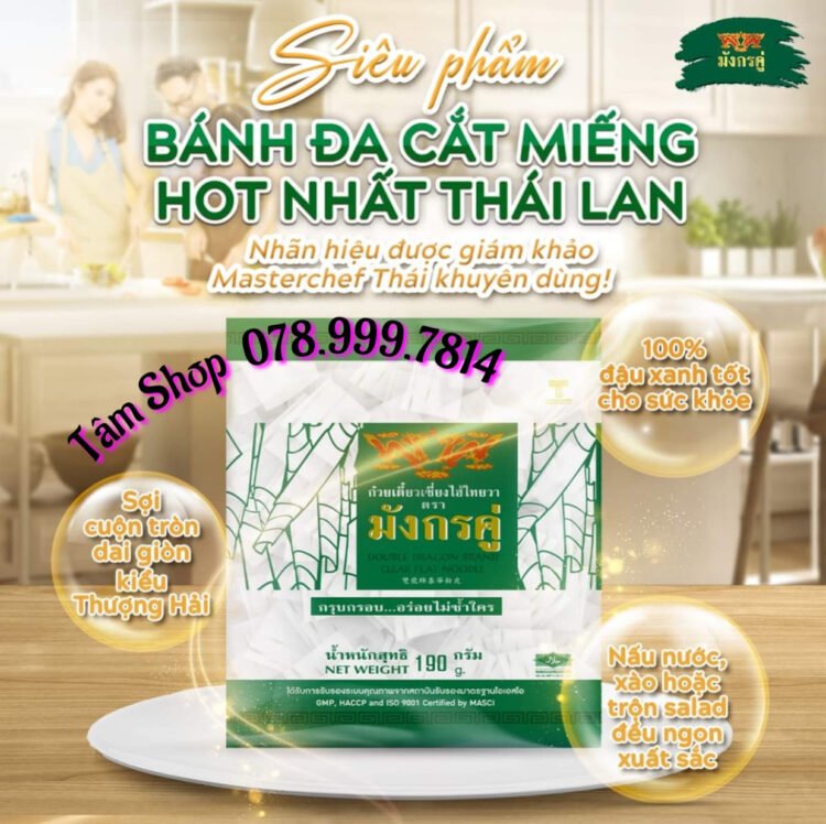 BÁNH ĐA ĐẬU XANH SONG LONG CẮT MIẾNG KIỂU THƯỢNG HẢI (GÓI 190G )- NHẬP KHẨU THÁI...
